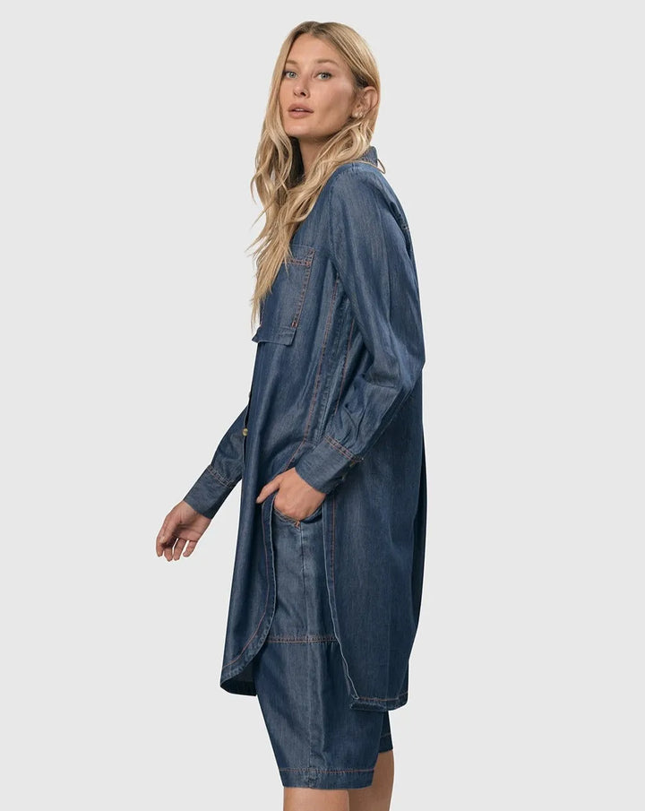 Rancho Chambray Tunic Shirt, Denim Blue
