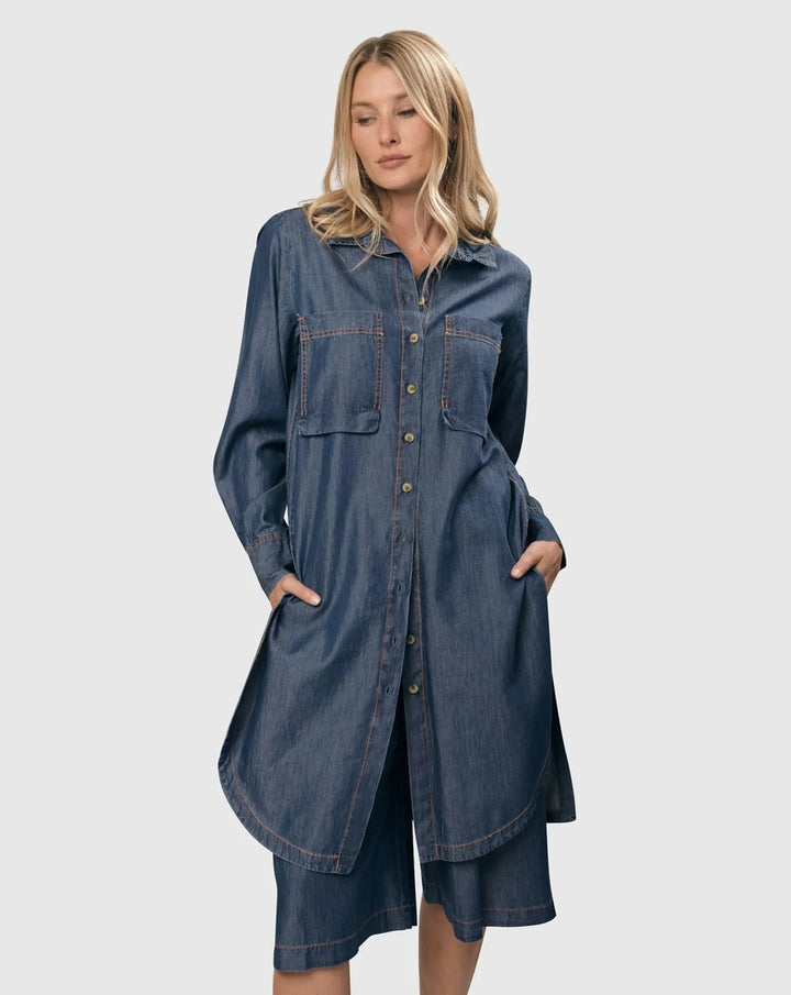 Rancho Chambray Tunic Shirt, Denim Blue