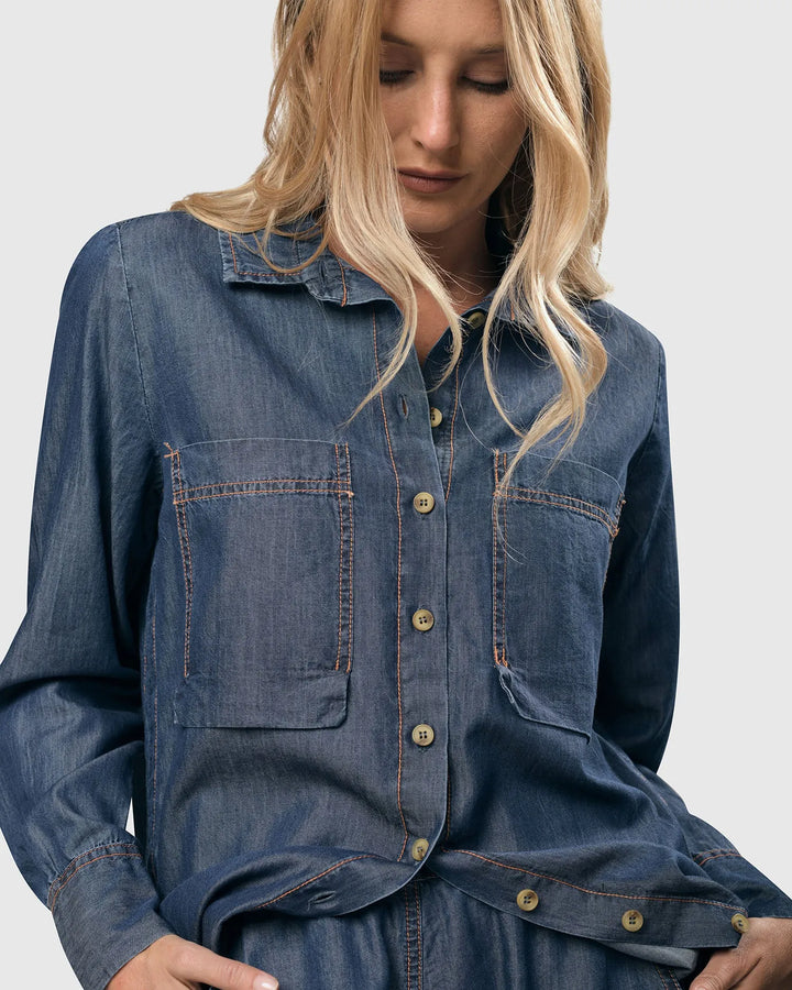 Rancho Chambray Tunic Shirt, Denim Blue