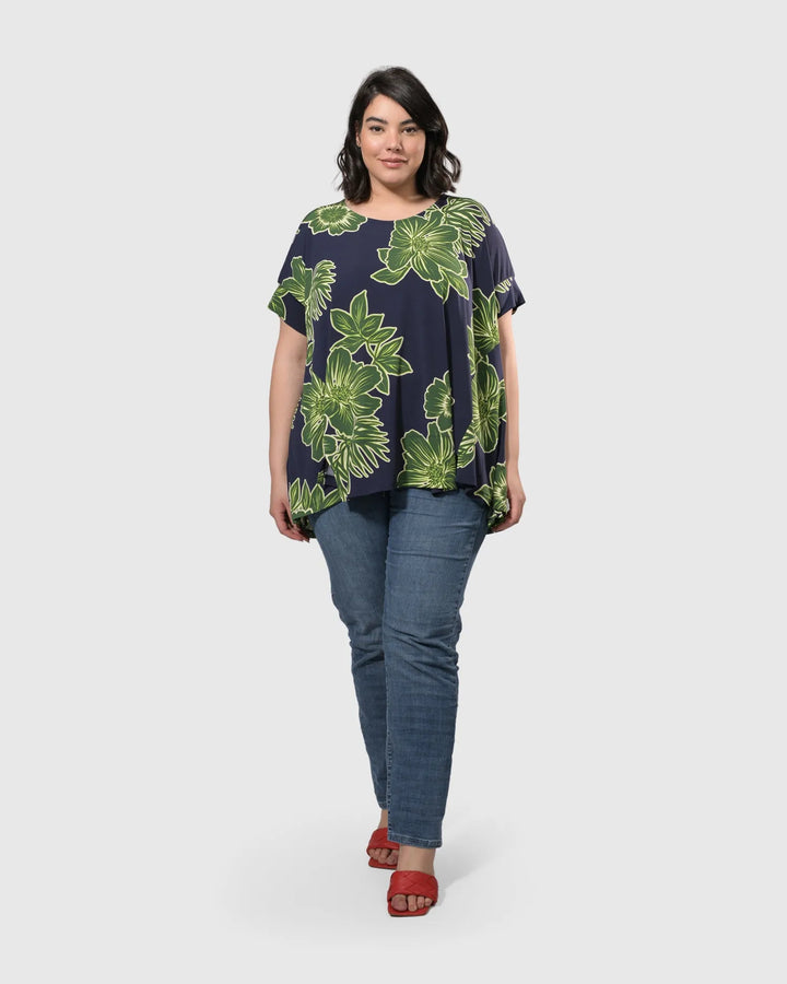 Hula Hi-Lo Swing Tunic Top, Royal/green