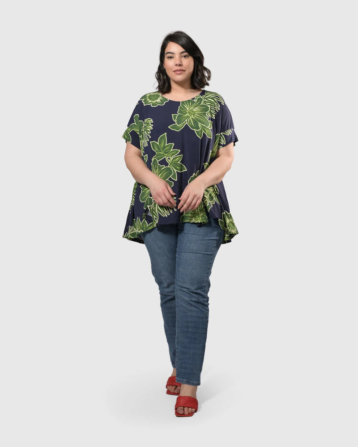 Hula Hi-Lo Swing Tunic Top, Royal/green
