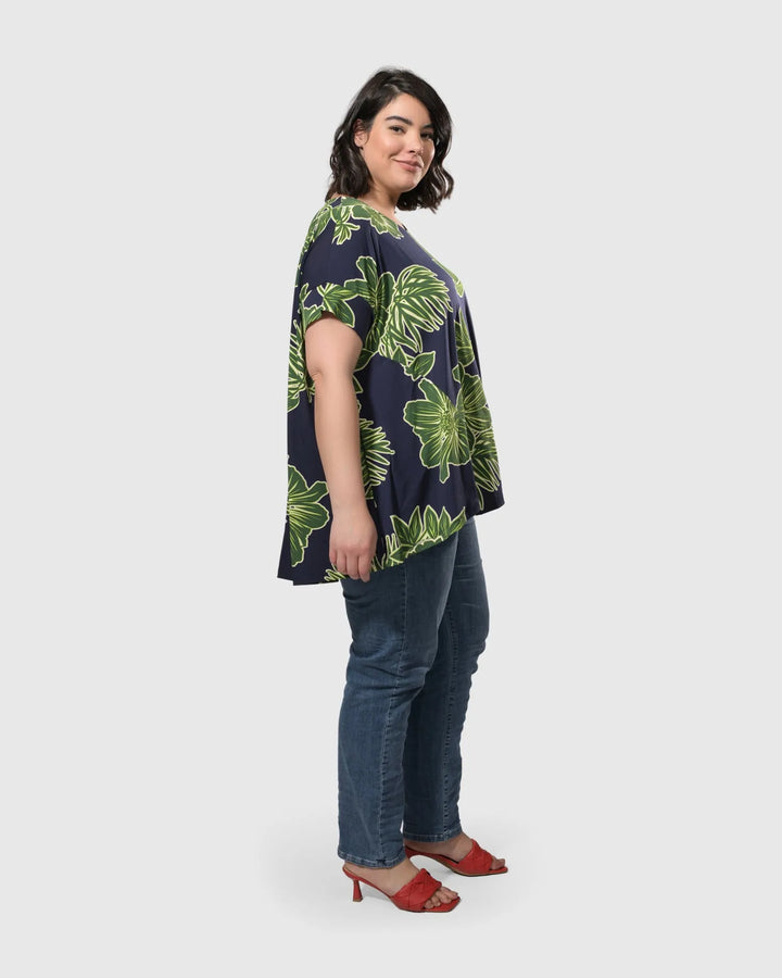 Hula Hi-Lo Swing Tunic Top, Royal/green