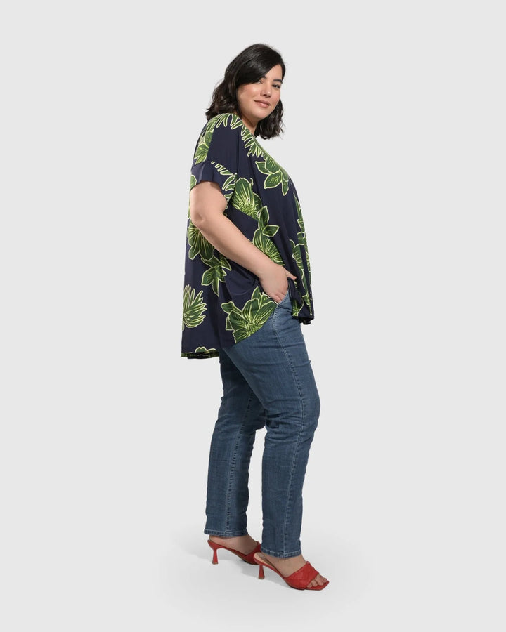 Hula Hi-Lo Swing Tunic Top, Royal/green