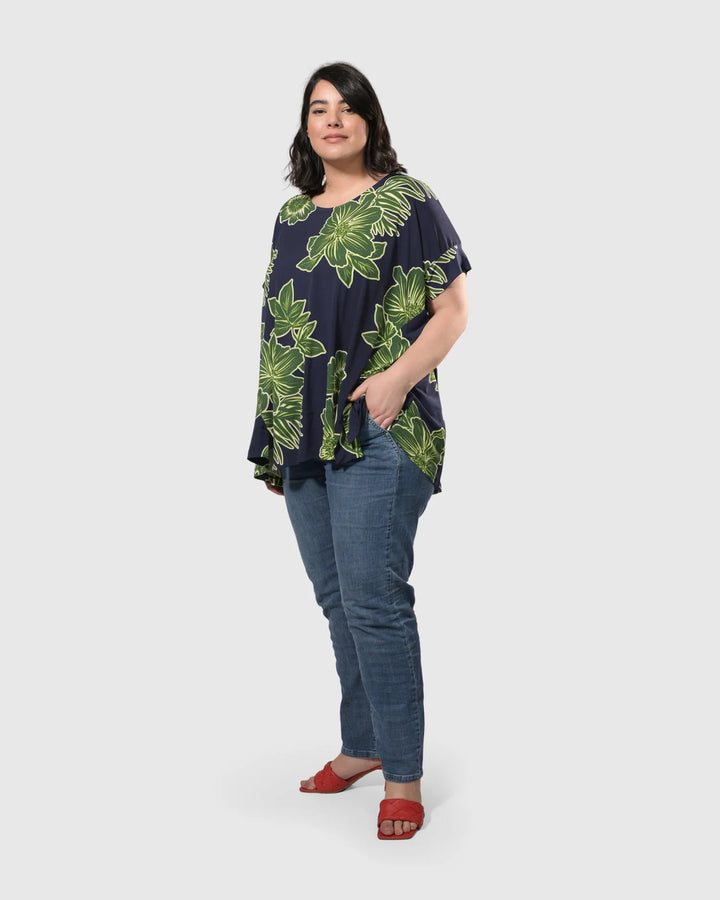 Hula Hi-Lo Swing Tunic Top, Royal/green