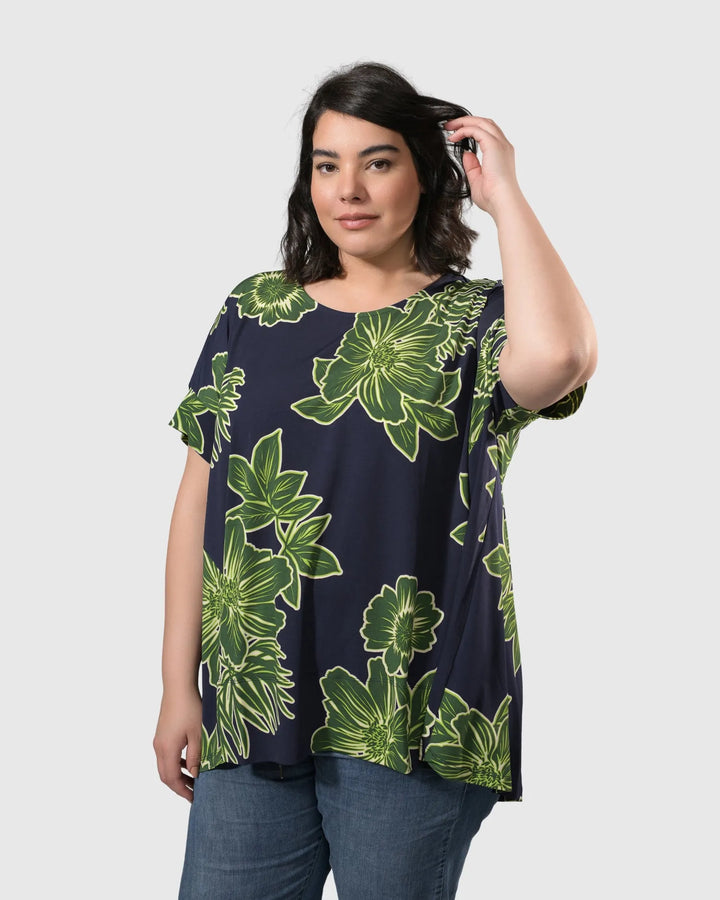 Hula Hi-Lo Swing Tunic Top, Royal/green