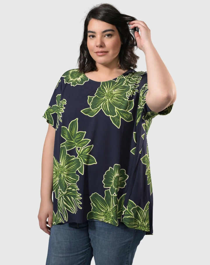 Hula Hi-Lo Swing Tunic Top, Royal/green