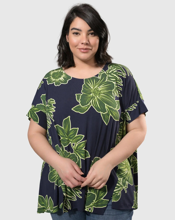 Hula Hi-Lo Swing Tunic Top, Royal/green