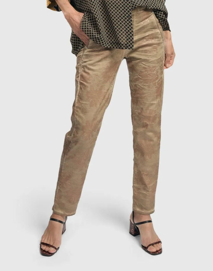 Floral Iconic Stretch Jeans, Gold Wash