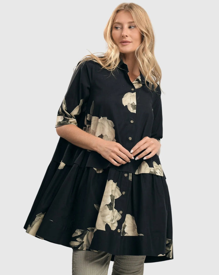 Mindy Babydoll Tunic Shirt, Roses