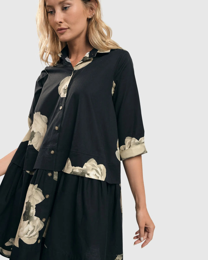 Mindy Babydoll Tunic Shirt, Roses