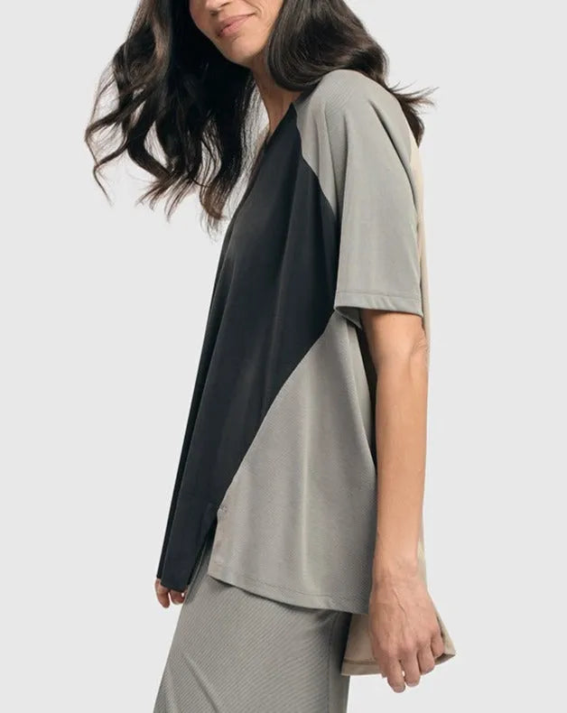 Essential Colorblock Cupro Trapeze Top, Charcoal