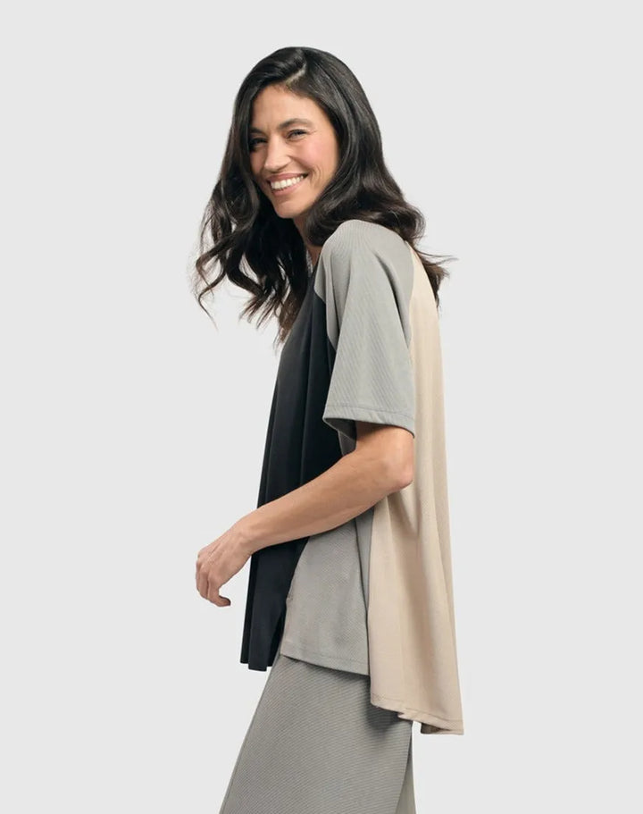 Essential Colorblock Cupro Trapeze Top, Charcoal
