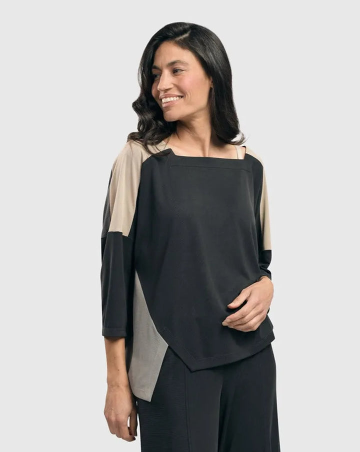 Essential Colorblock Cupro Top, Charcoal