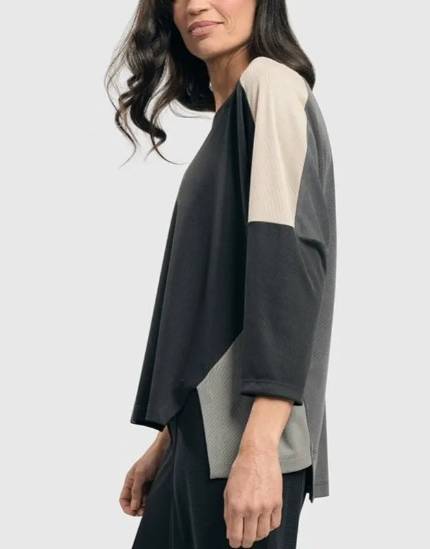 Essential Colorblock Cupro Top, Charcoal