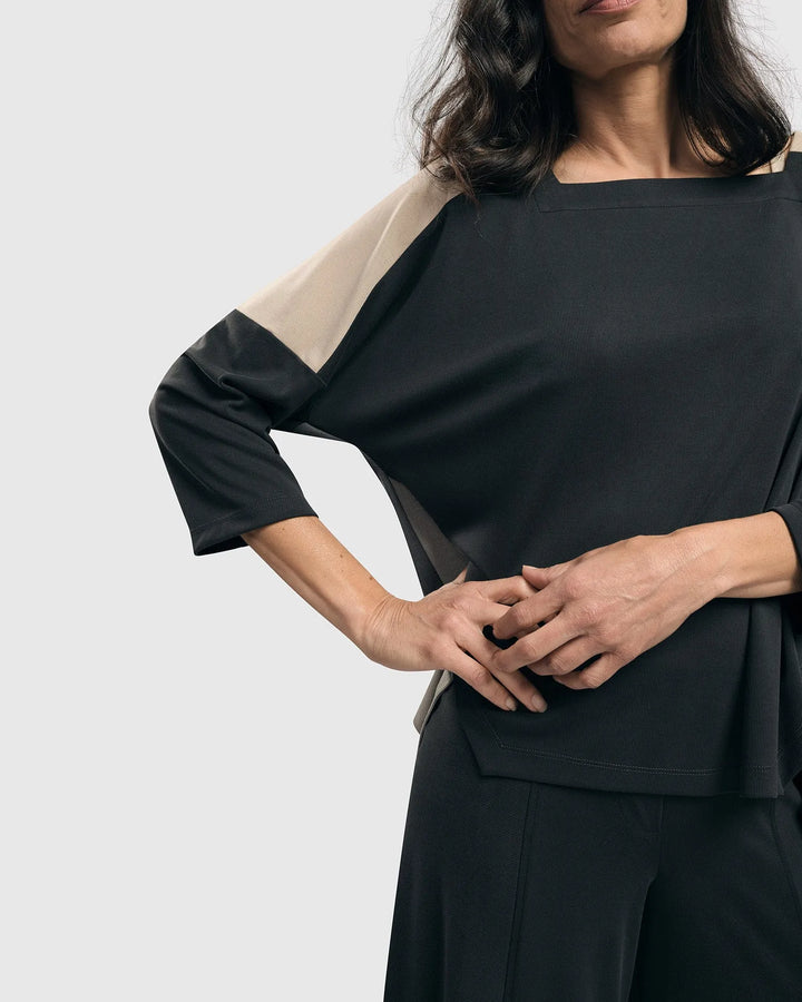 Essential Colorblock Cupro Top, Charcoal