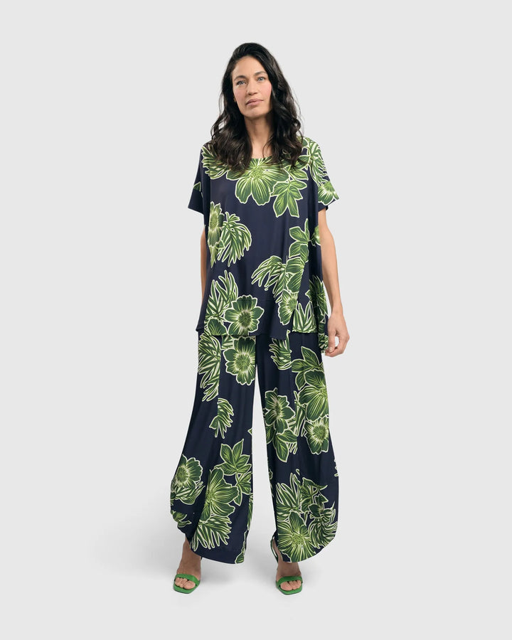 Hula Hi-Lo Swing Tunic Top, Royal/green