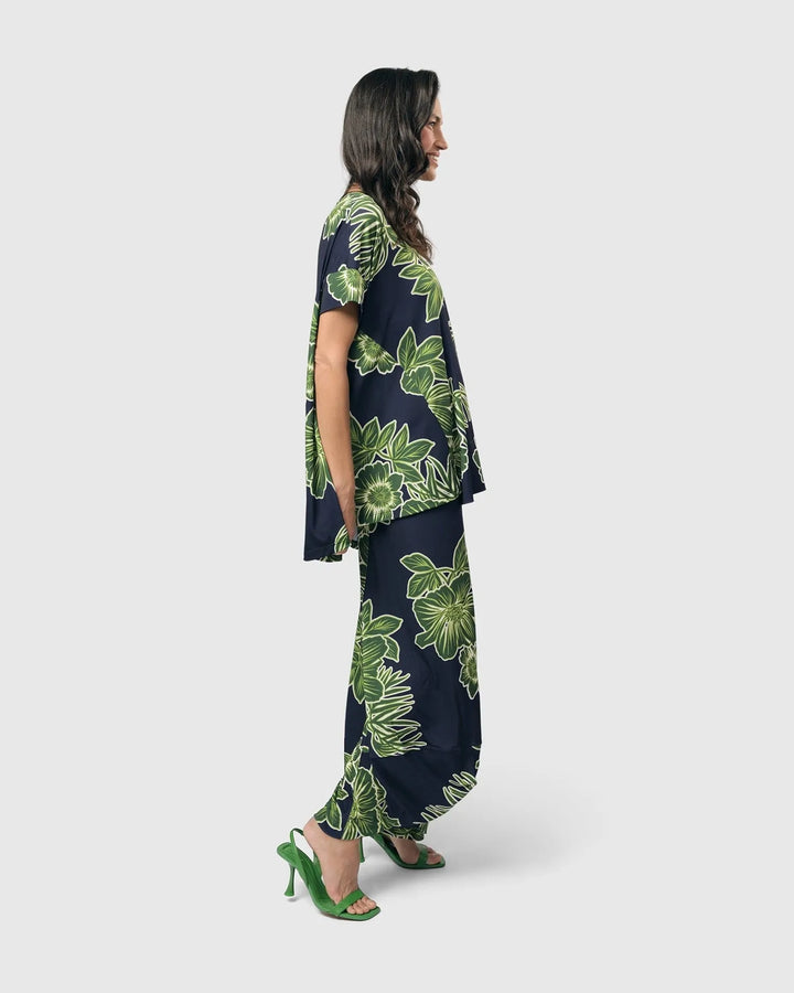 Hula Hi-Lo Swing Tunic Top, Royal/green