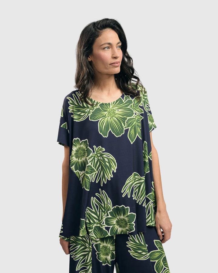 Hula Hi-Lo Swing Tunic Top, Royal/green