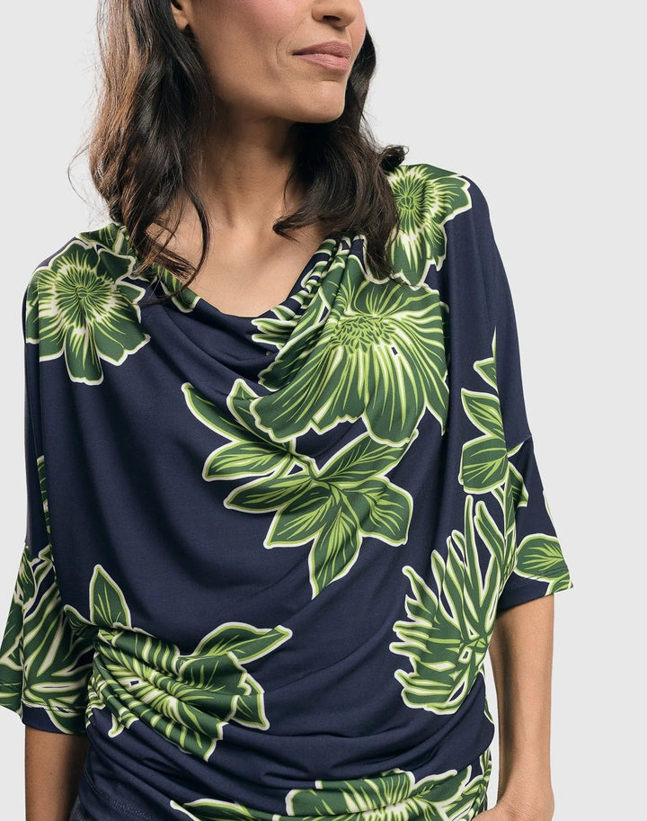 Moku Draped Dolman Top, Royal/green