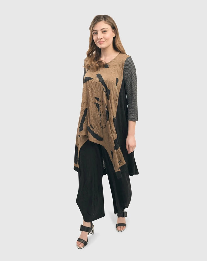 Ru Hi-Lo Crinkle Tunic Top, Sepia
