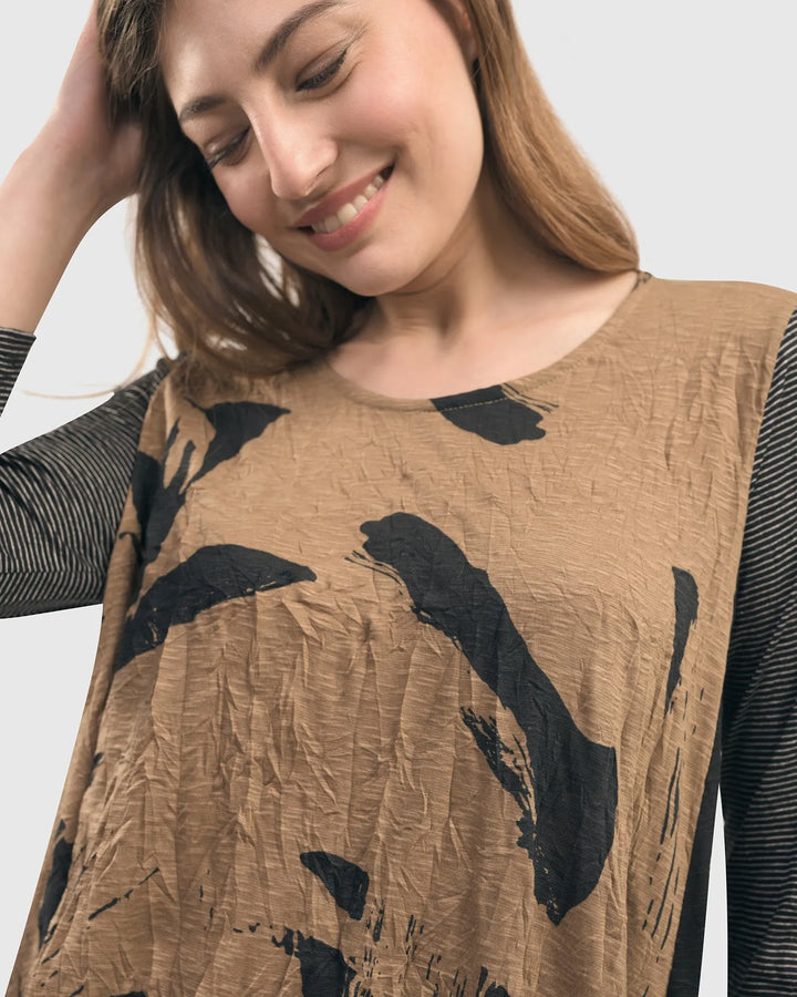 Ru Hi-Lo Crinkle Tunic Top, Sepia