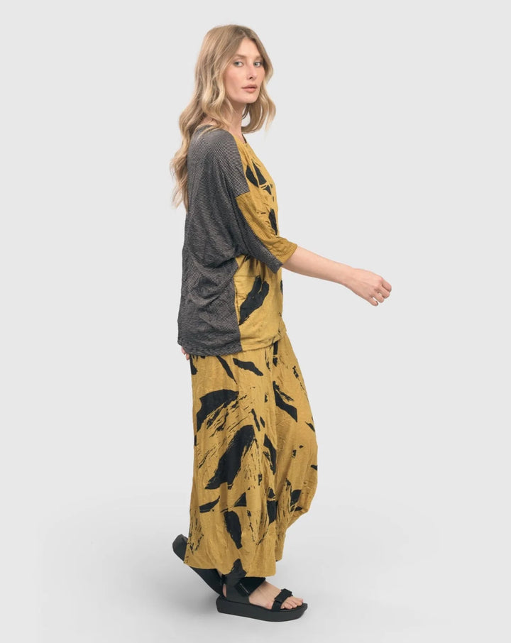 Yellow Crinkle Dolman Top for women over 40