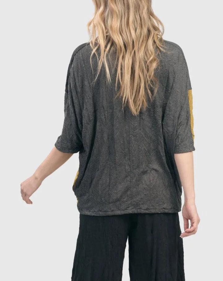 Yellow Crinkle Dolman Top for women over 40