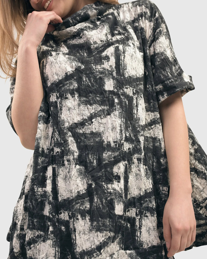 Black Crinkle Trapeze Top for women over 40