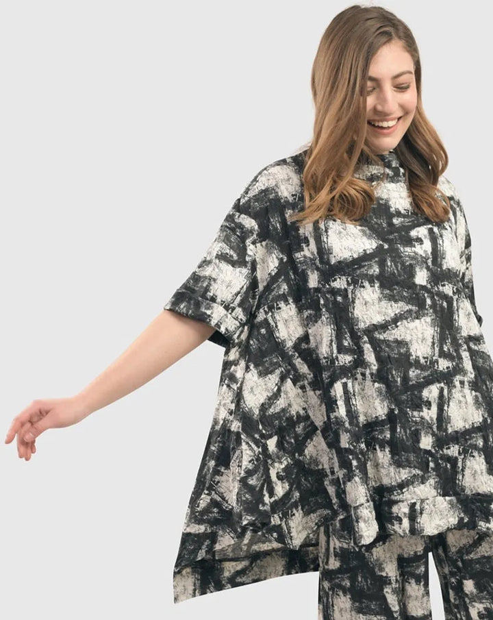 Black Crinkle Trapeze Top for women over 40