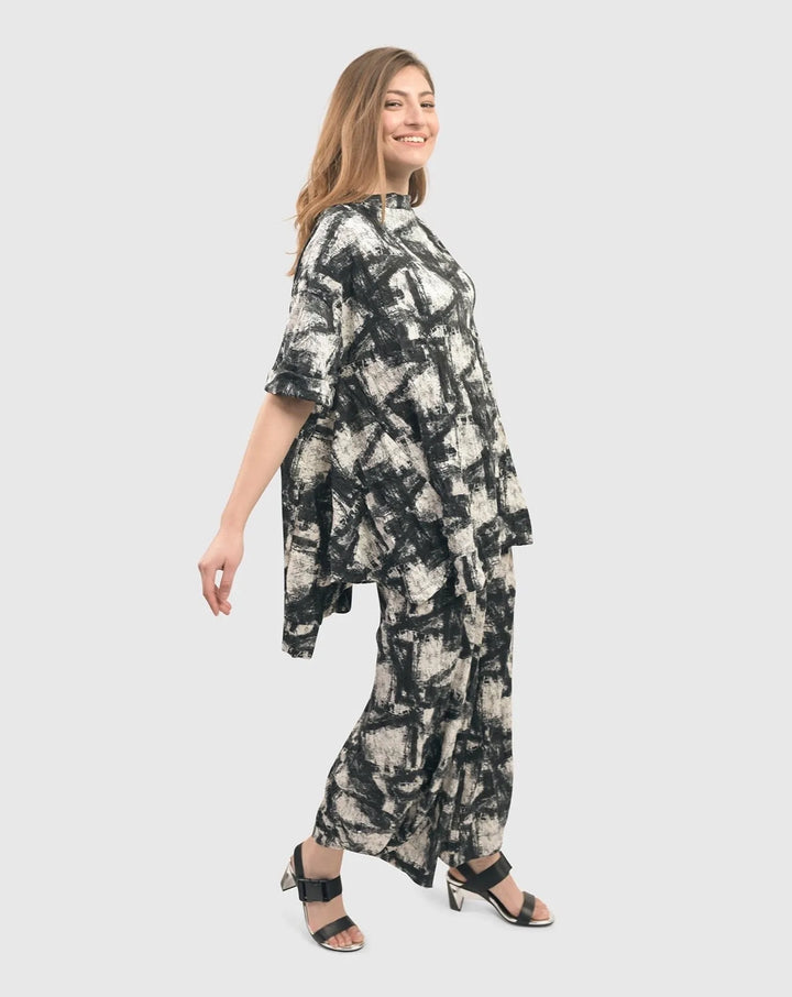 Black Crinkle Trapeze Top for women over 40