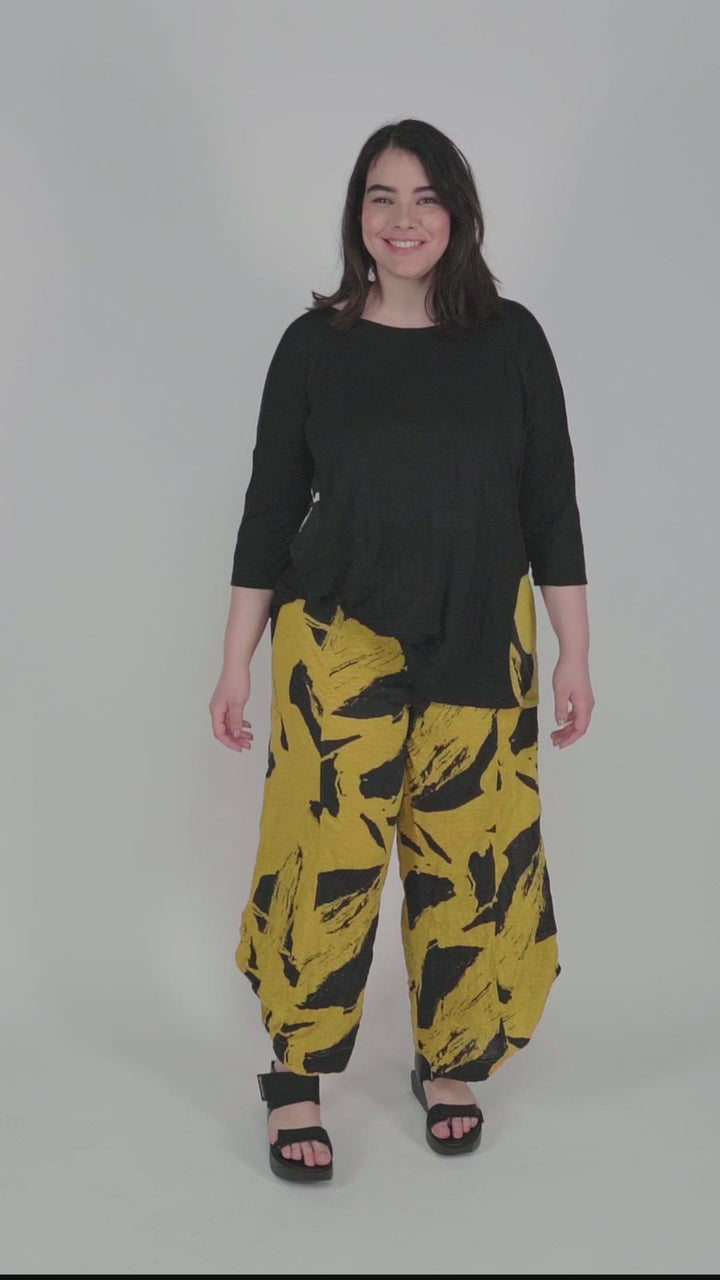 Yellow Crinkle Punto Pants for women over 40