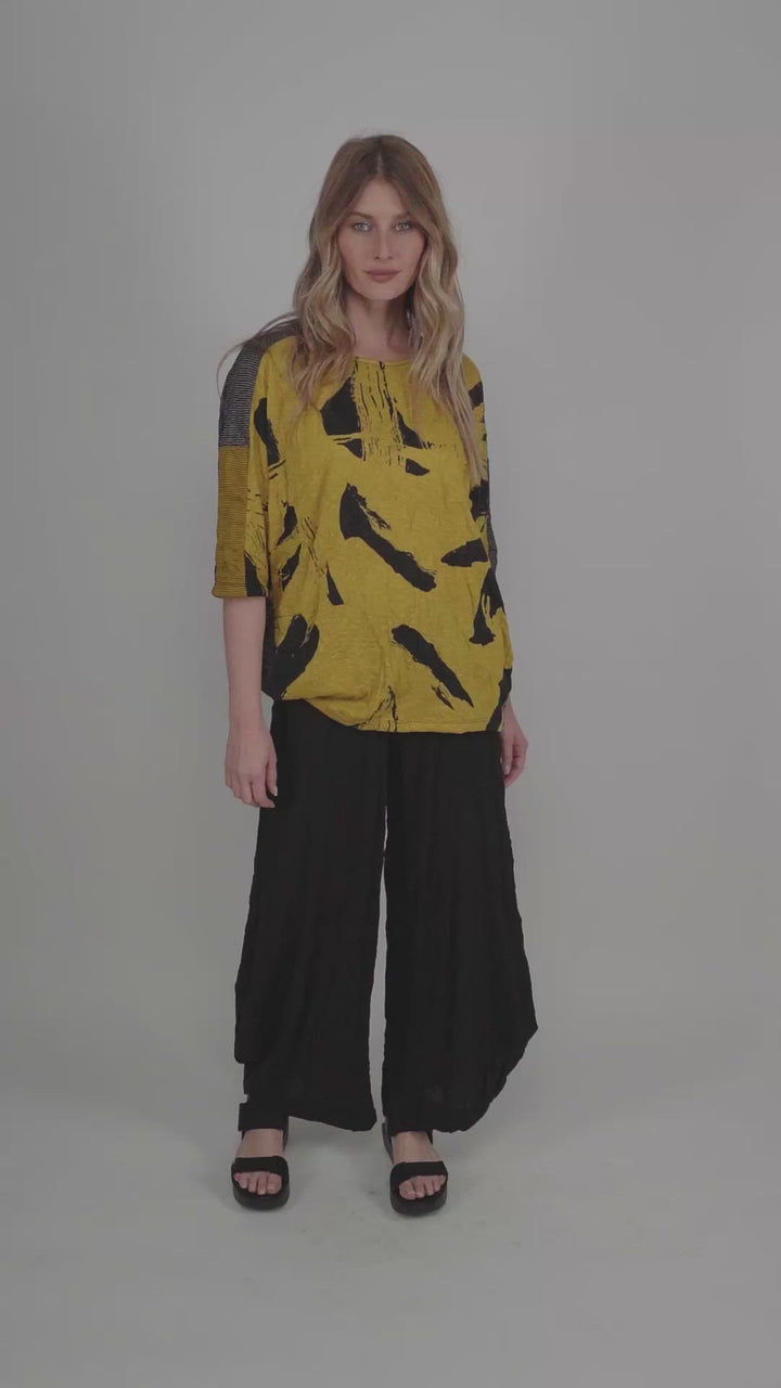 Yellow Crinkle Dolman Top for women over 50