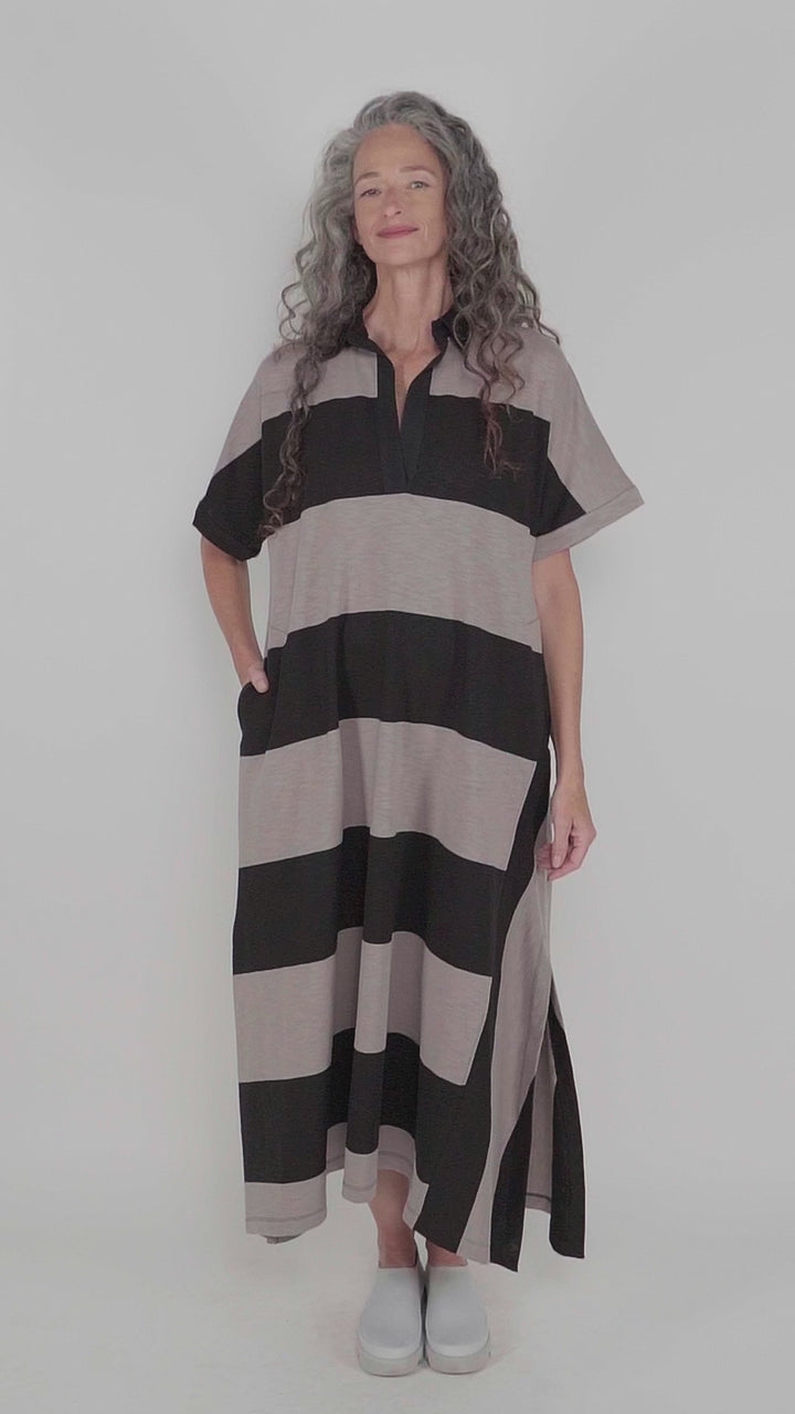 Urban Marci Rugby Stripe Maxi Dress, Ash/black