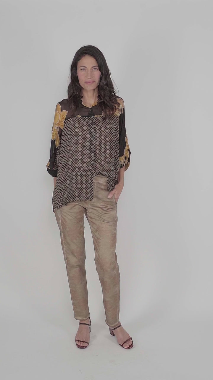 Floral Iconic Stretch Jeans, Gold Wash