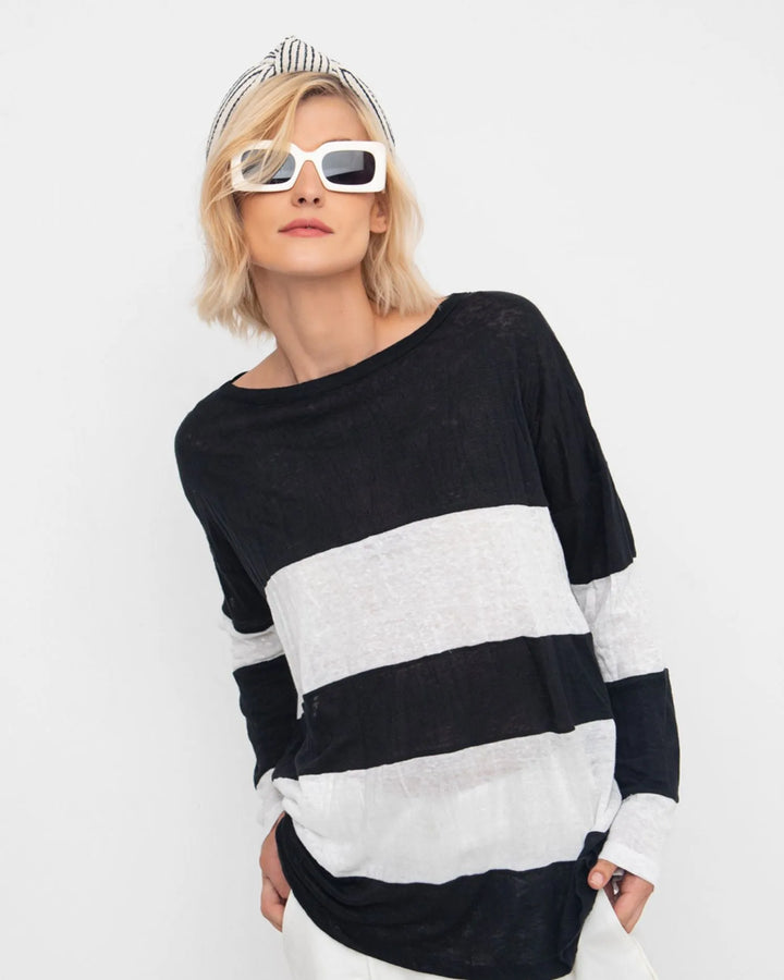 Ozai N Ku Block Linen Sweater, Black/white