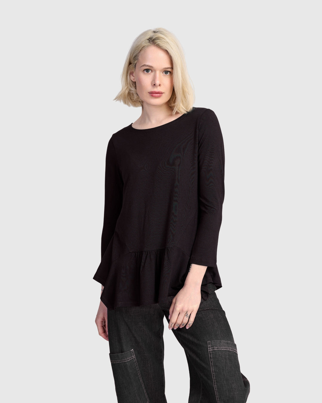 Addison 3/4 Sleeve Flouncy Tee, Black