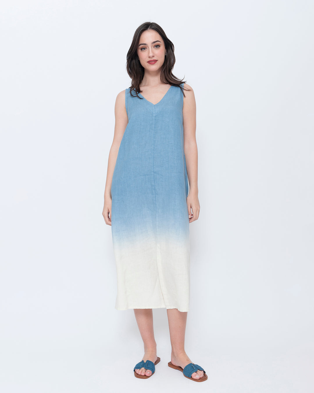 Blueberry Sleeveless A-Line Dress, Sky Ombre