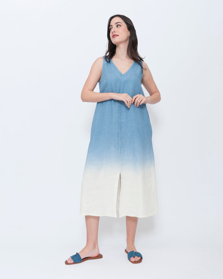 Blueberry Sleeveless A-Line Dress, Sky Ombre