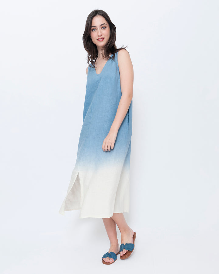Blueberry Sleeveless A-Line Dress, Sky Ombre