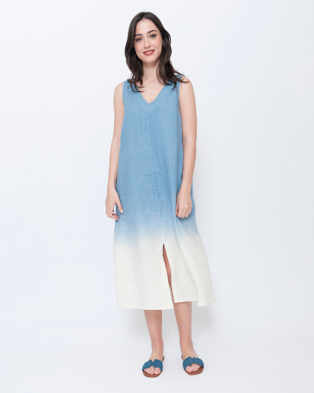 Blueberry Sleeveless A-Line Dress, Sky Ombre