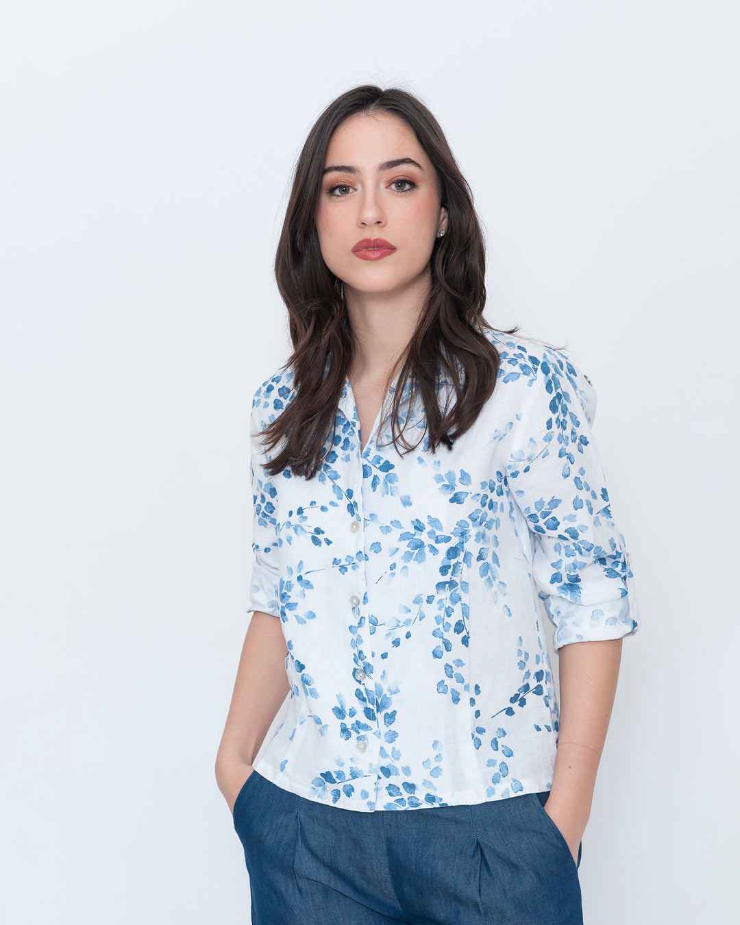 Blueberry Tailored Shirt, White Flora