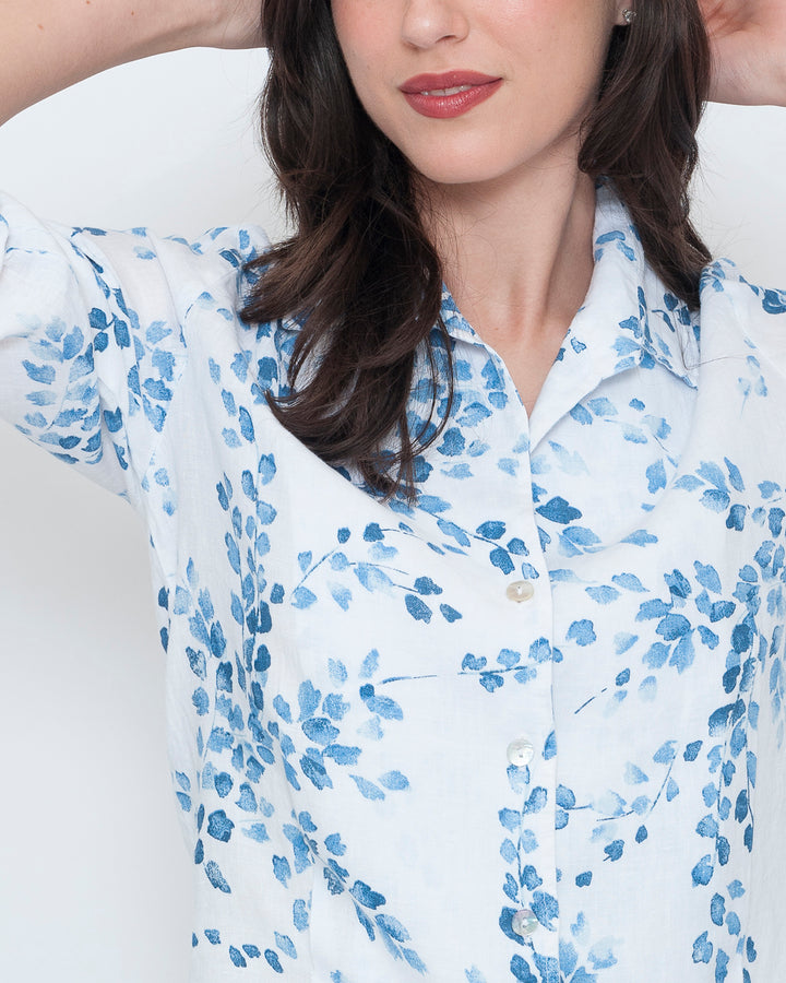 Blueberry Tailored Shirt, White Flora