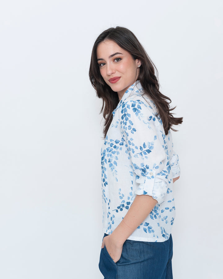 Blueberry Tailored Shirt, White Flora