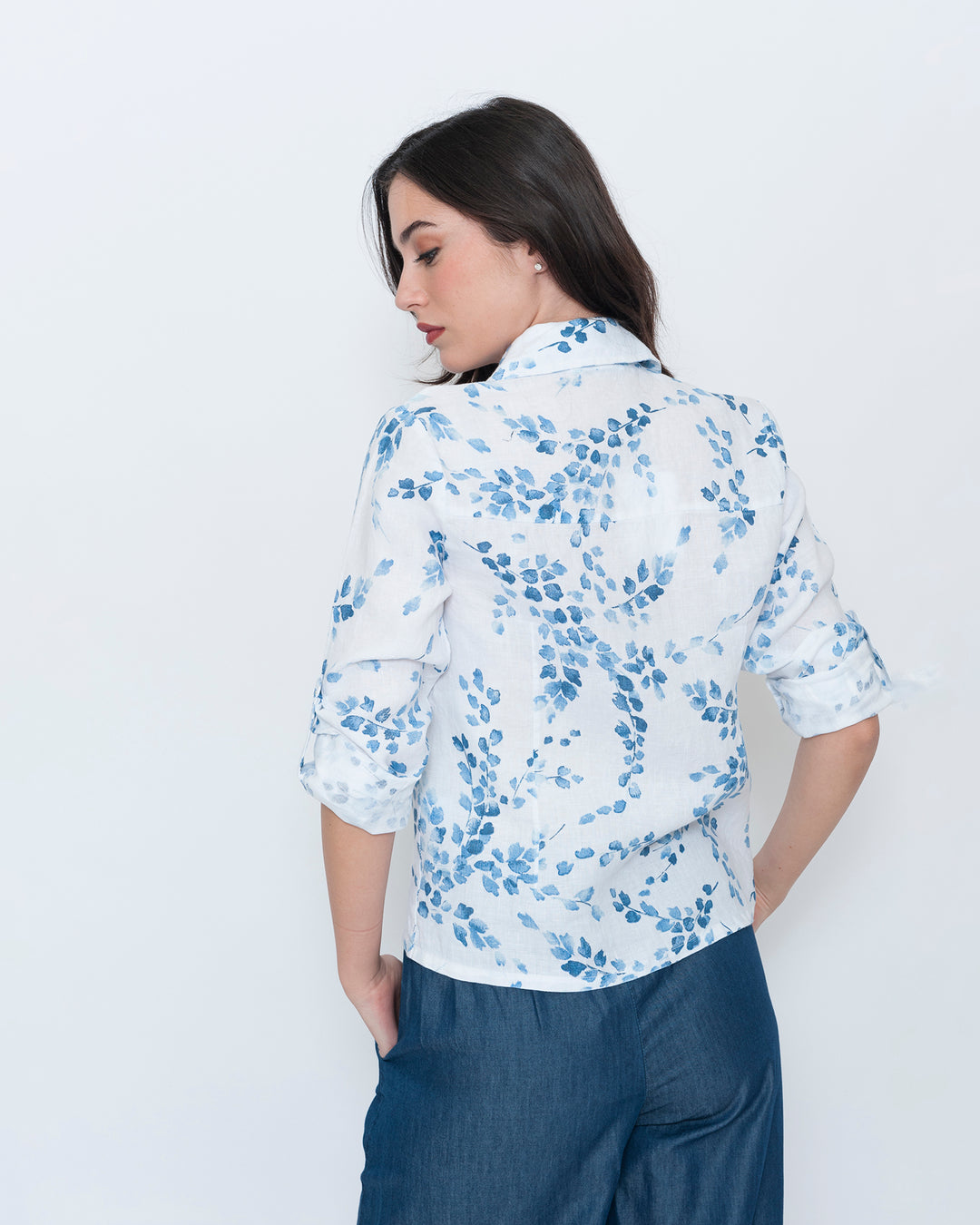 Blueberry Tailored Shirt, White Flora