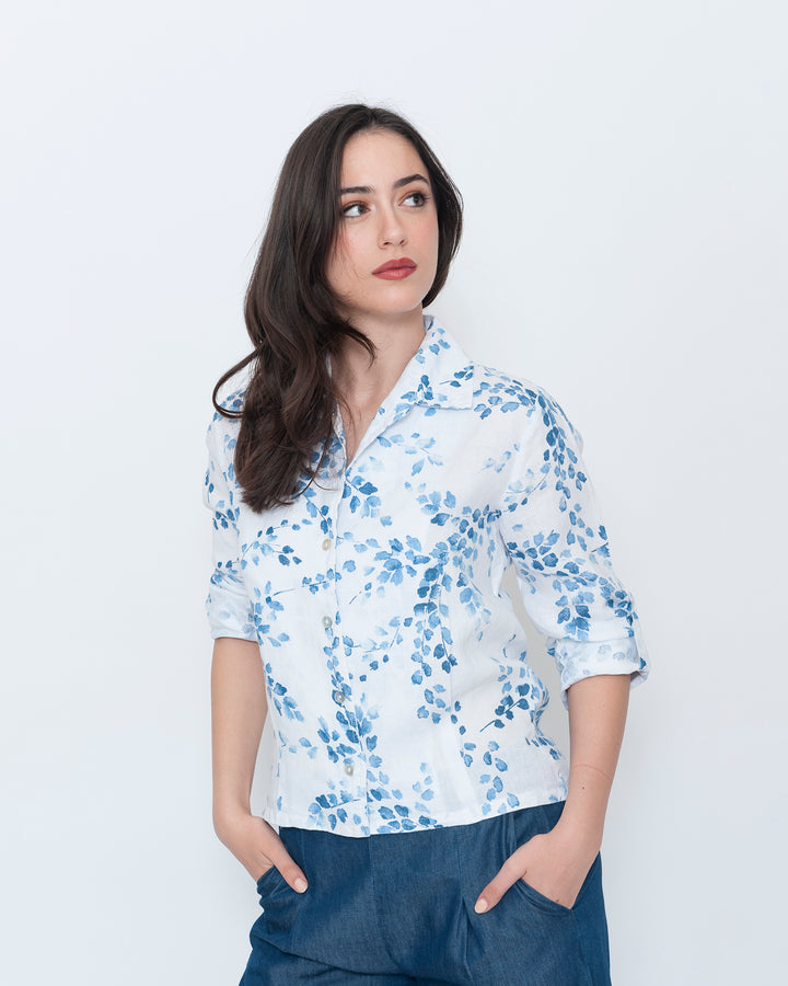 Blueberry Tailored Shirt, White Flora