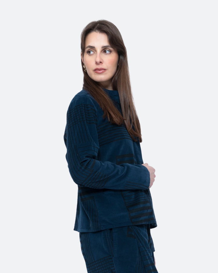 Blueberry Cord Shacket, Navy/Black Bars