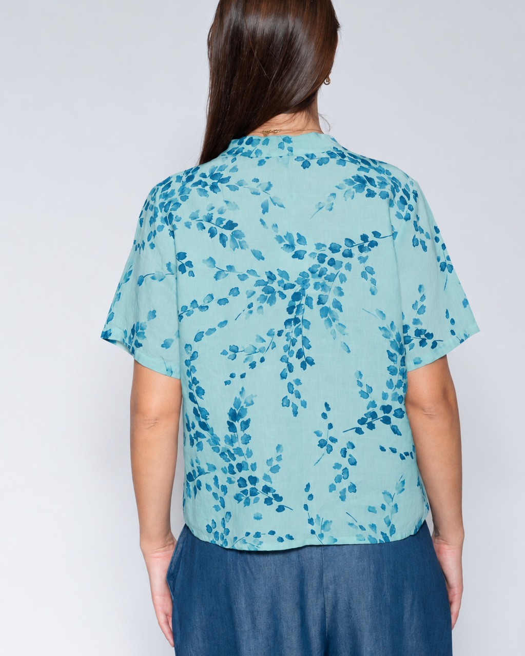 Blueberry Popover Top, Aqua Flora