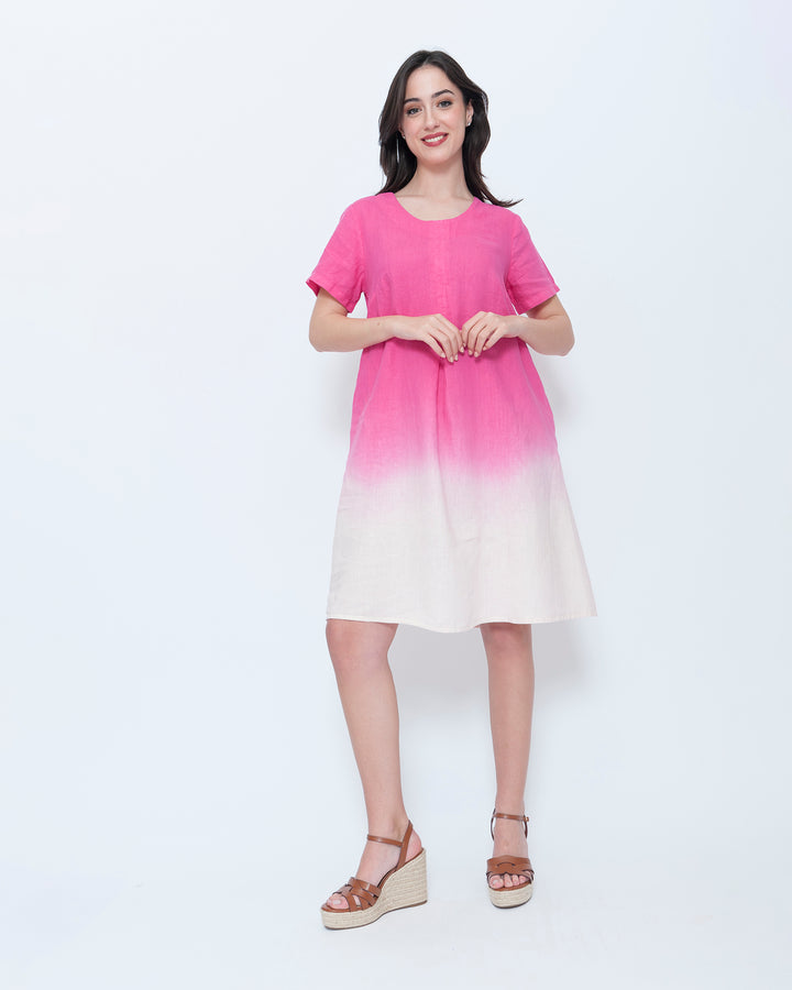 Blueberry Simply Short Sleeve Dress, Fuchsia Ombre