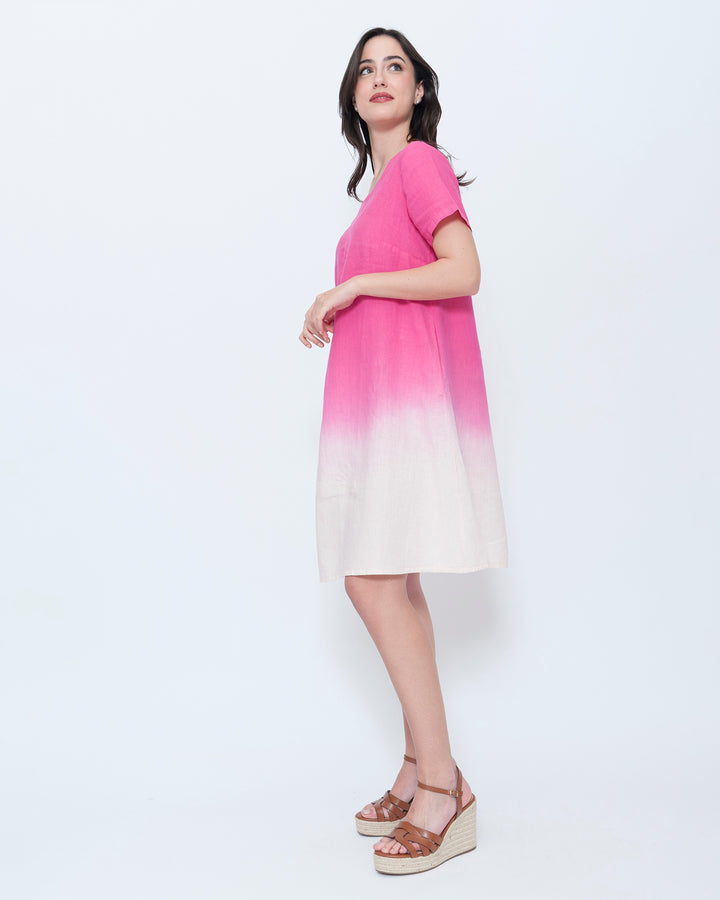 Blueberry Simply Short Sleeve Dress, Fuchsia Ombre