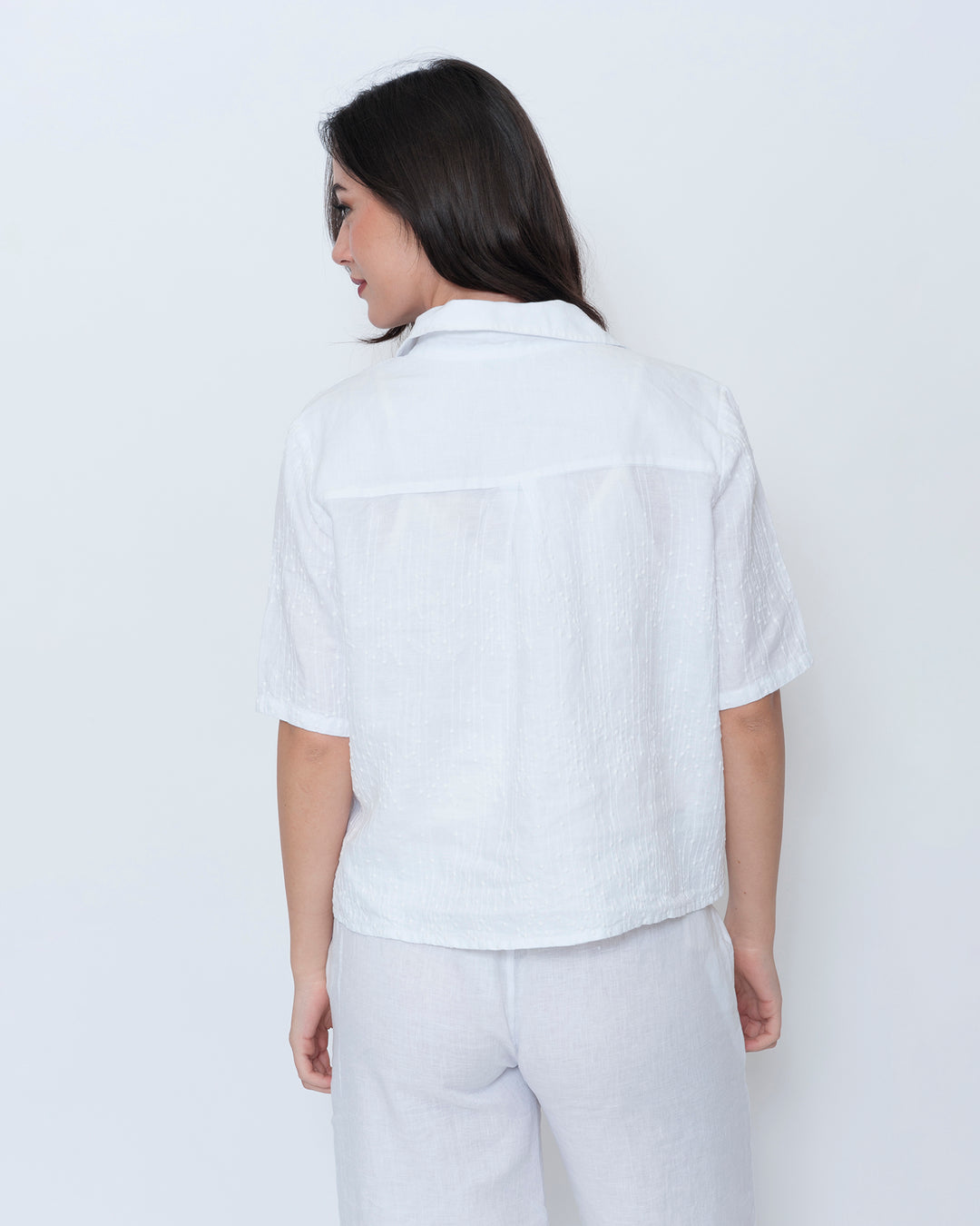 Blueberry Cropped Camp Shirt, Embroidered White